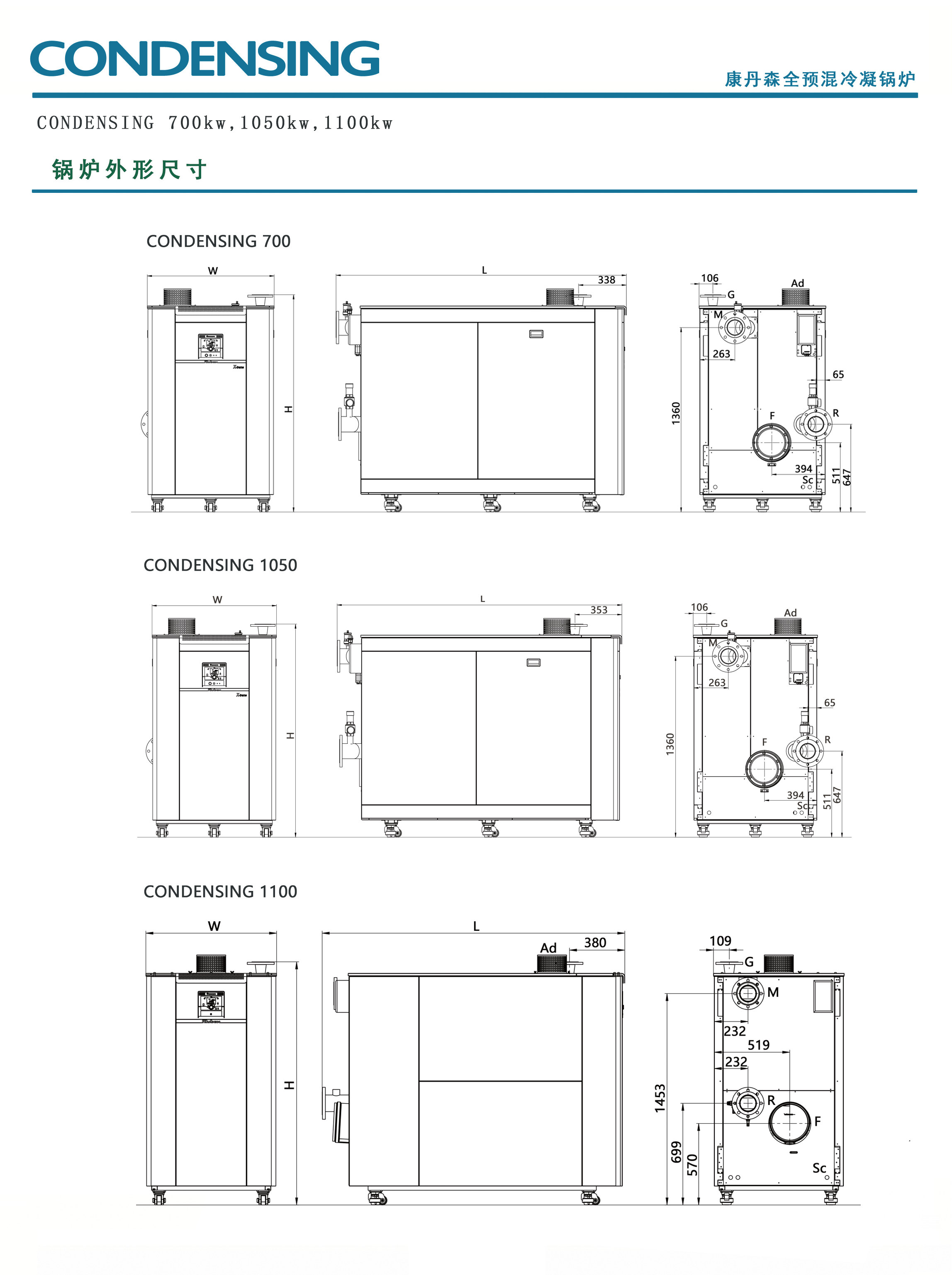 康丹森全预混冷凝锅炉外形尺寸